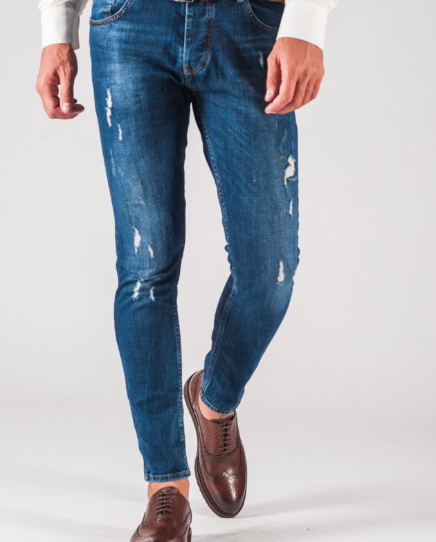 Синие мужские джинсы skinny с рваностями. Арт.:7-727