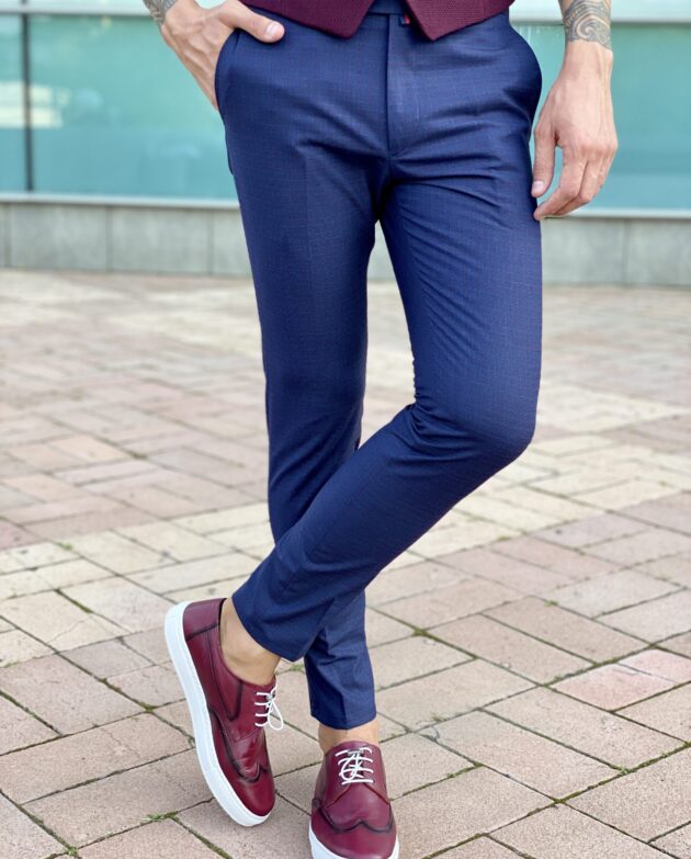 Стильные мужские брюки slim fit синего цвета. Арт.: 2473