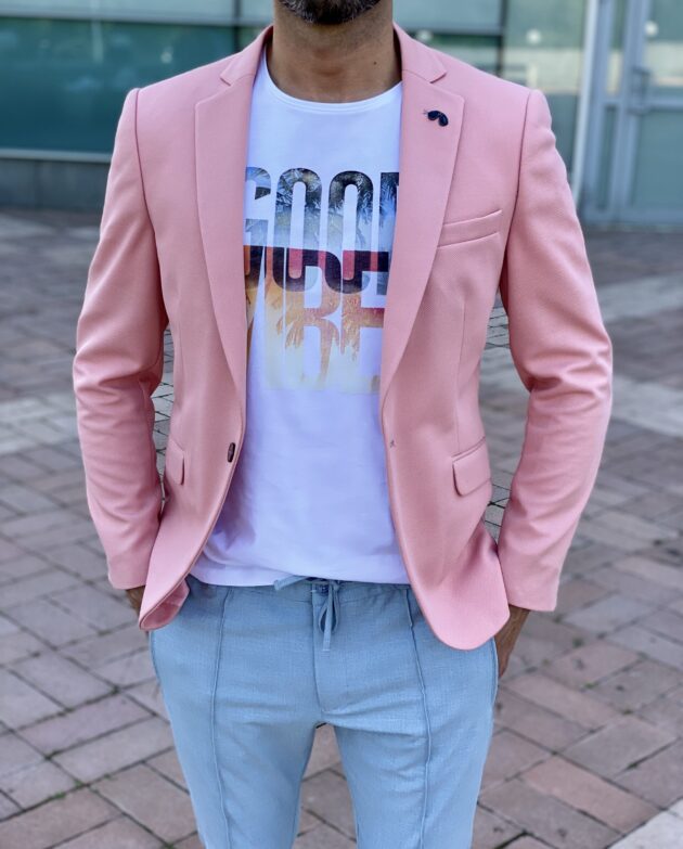 Розовый slim fit пиджак. Арт.: 2431
