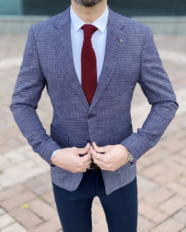 Синий фактурный пиджак slim fit. Арт.:2561