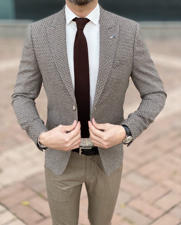 Коричневый мужской пиджак slim fit. Арт.:2563
